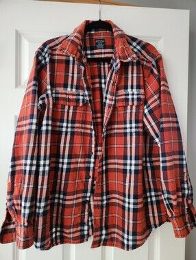 Faded Glory Red and Navy Plaid Button-Down Shirt XL